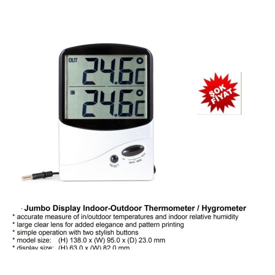 Dijital Jumbo İç-Dış Max-Min Termometre