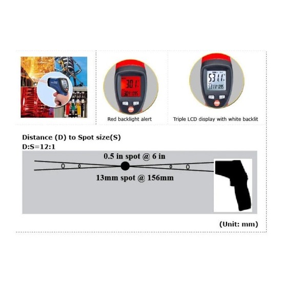 Lazer  Termometre - Çift Lazer   -50 ~ 650°C / -58 ~ 1202°F  