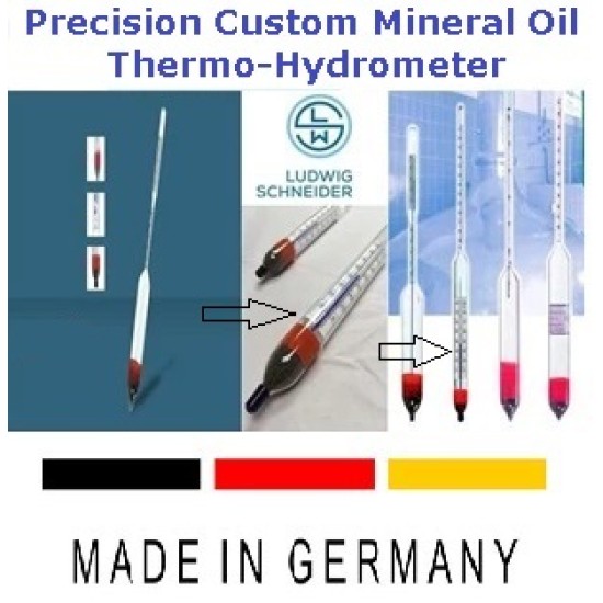 Mineral Oil Hassas Gümrük Termo-Hidrometre 0,745~0,805:0,0005g/cm3-g/ml ; -10~+60:0,5°C